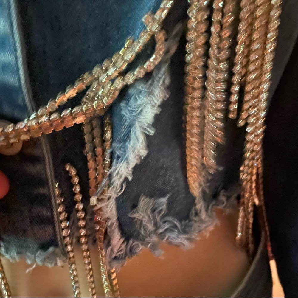 LABIJOU rhinestone fringe cropped denim jacket - Picture 5 of 8